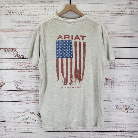 Ariat Men's XL Gray Short Sleeve Flag Patriotic Buckle Workwear Shirt - Picture 8 of 10